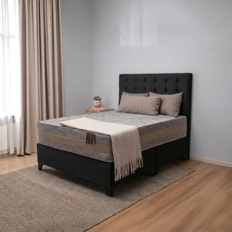 CAMA BAUL 2 PLAZAS COLOSAL APERTURA HORIZONTAL CON RESPALDO BOTONE NEGRO - 1