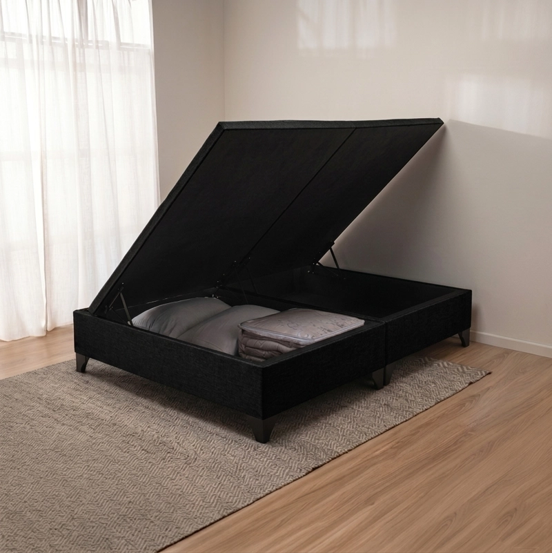 CAMA BAUL 2 PLAZAS COLOSAL APERTURA HORIZONTAL CON RESPALDO BOTONE NEGRO - 2