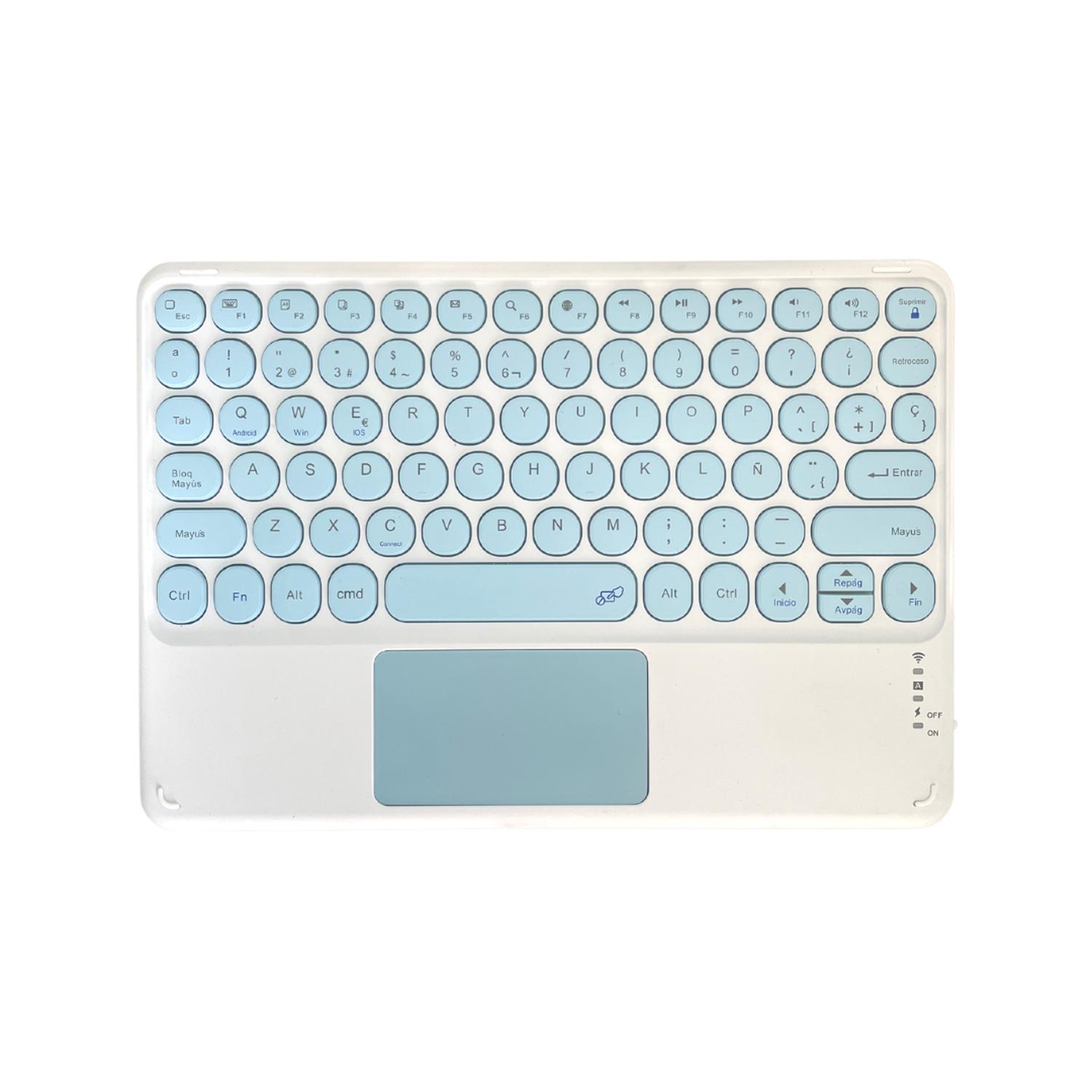 TECLADO BLUETOOTH TOUCHPAD RECARGABLE CELESTE IDIOMA ESPAÑOL - 1