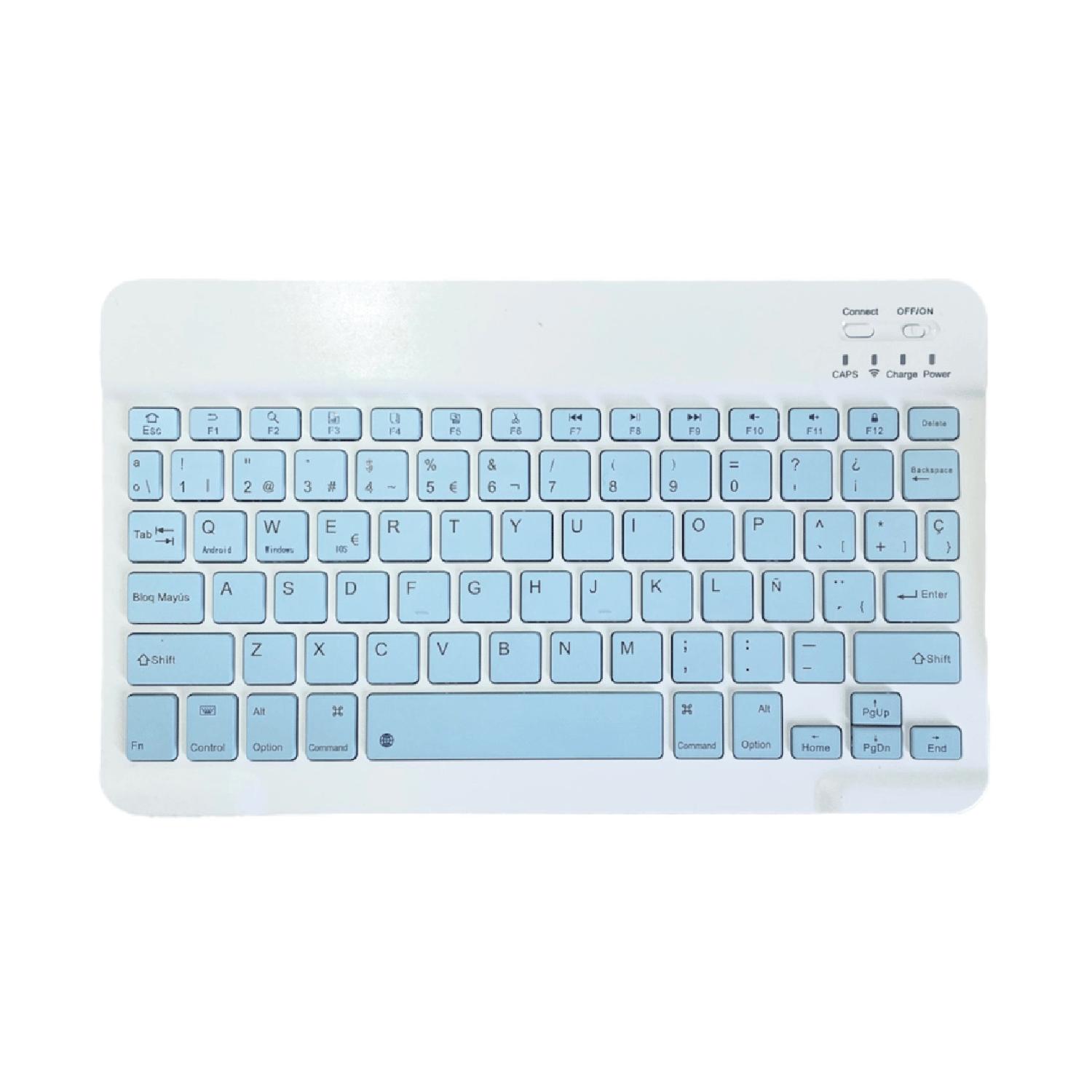 TECLADO INALÁMBRICO BLUETOOTH CELESTE RECARGABLE EN ESPAÑOL - 1