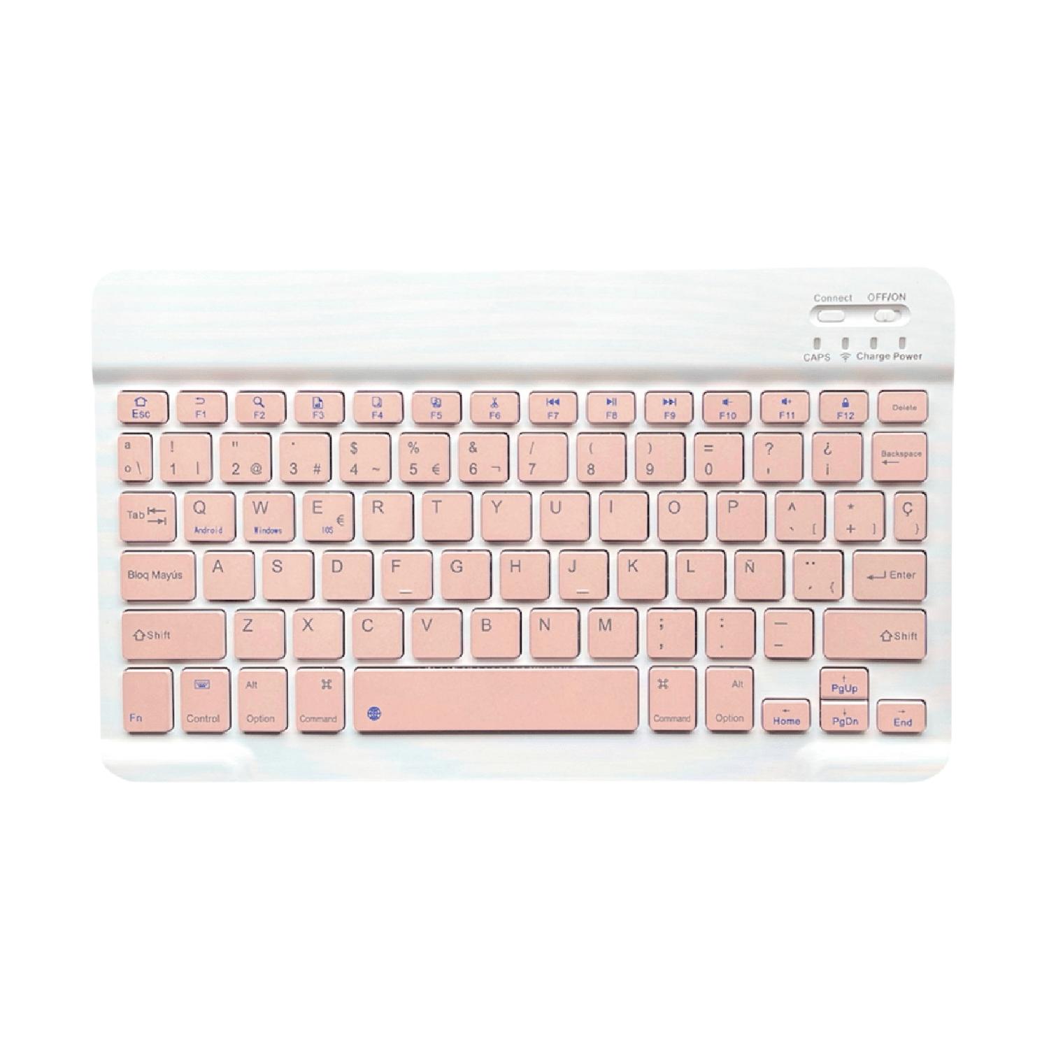 TECLADO INALÁMBRICO BLUETOOTH ROSADO RECARGABLE EN ESPAÑOL - 1