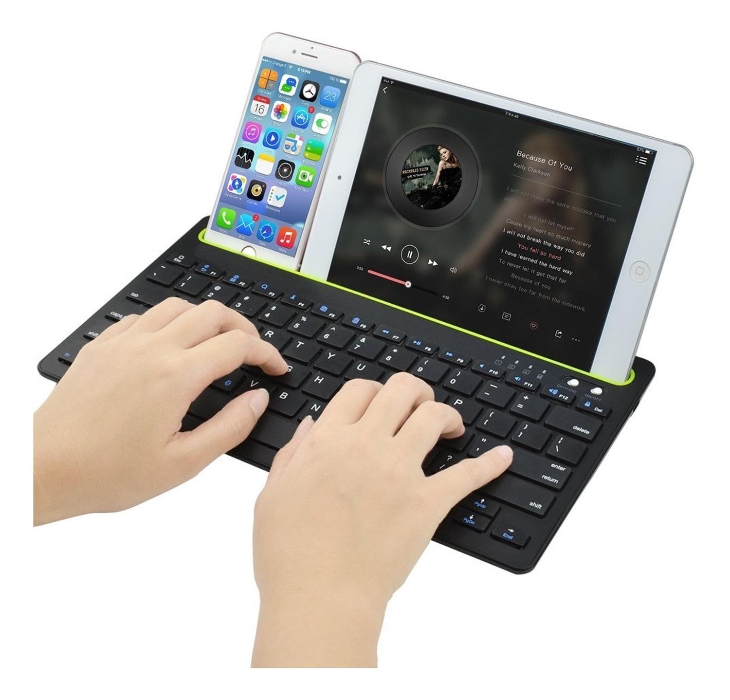 TECLADO BLUETOOTH DOBLE CONEXIÓN ESPAÑOL RANURA TABLET/CEL - 4