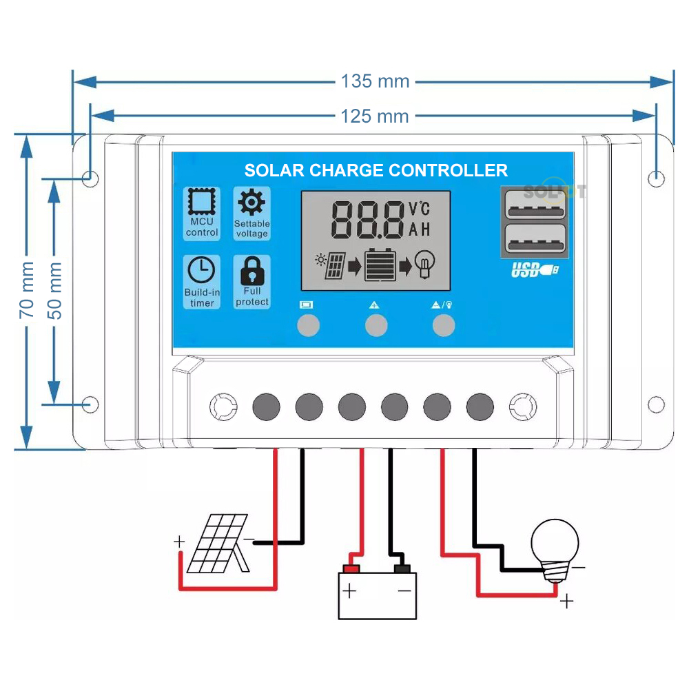 REGULADOR CARGA SOLAR DIGITAL SOLIOT 12V 24V 60A 2USB - 5
