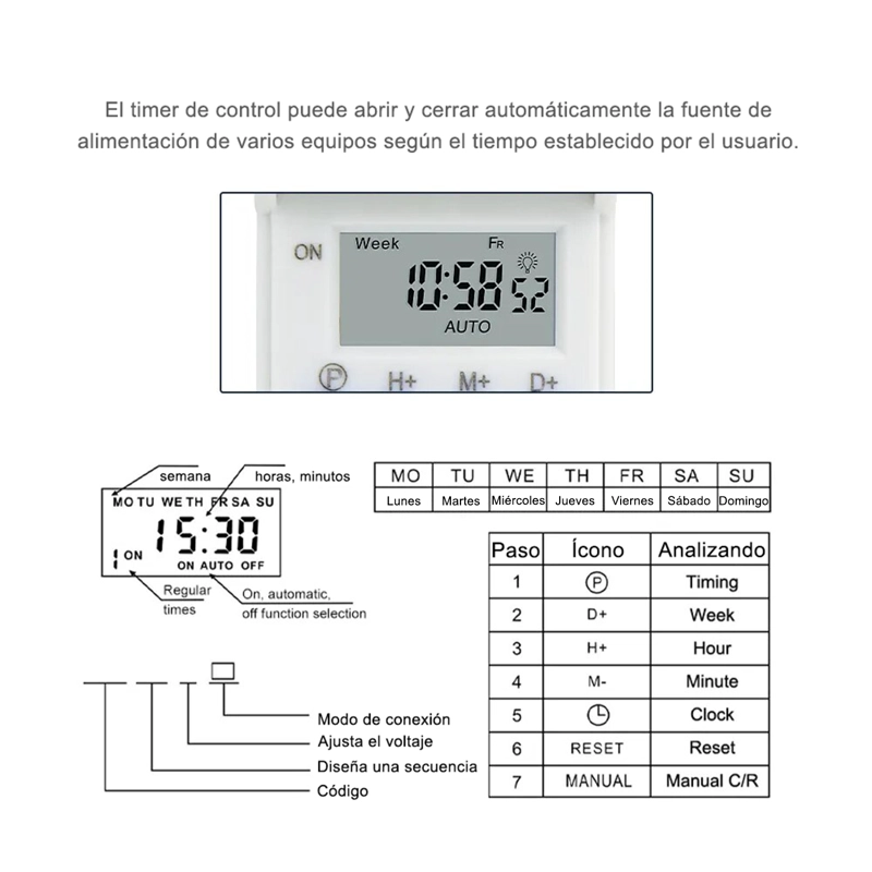 TIMER DIGITAL PROGRAMABLE RIEL DIN 220V 16A - 4