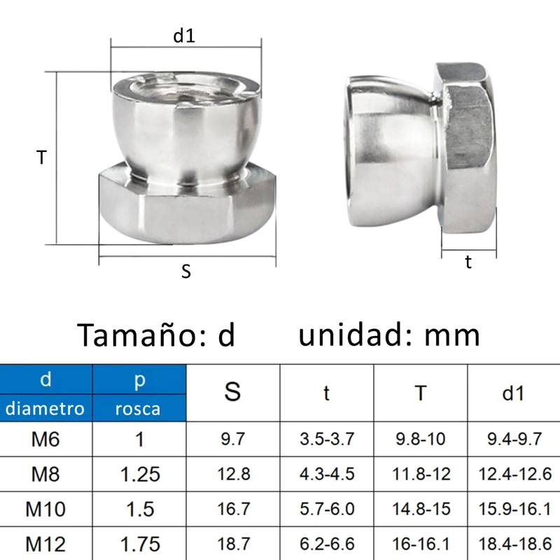 PACK 10 FIJACIONES TUERCAS ANTIRROBO M6 DE ACERO INOXIDABLE - 5