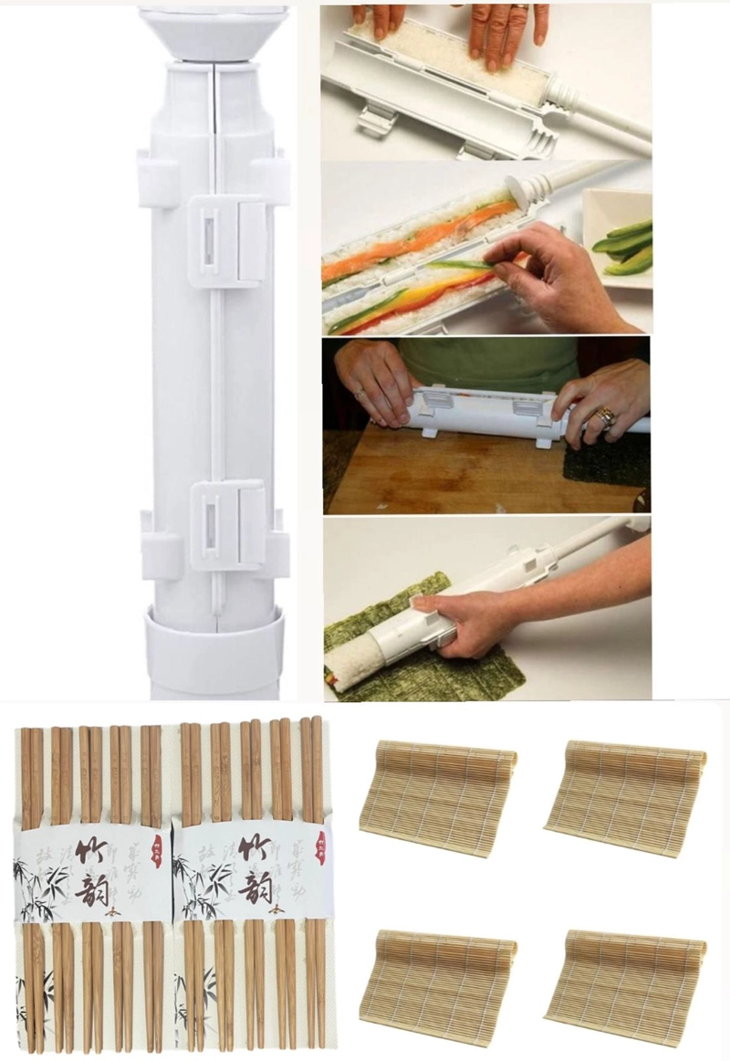 KIT PARA HACER SUSHI PRENSA + 4 RODILLO + 10 PALITOS CHINOS - 1