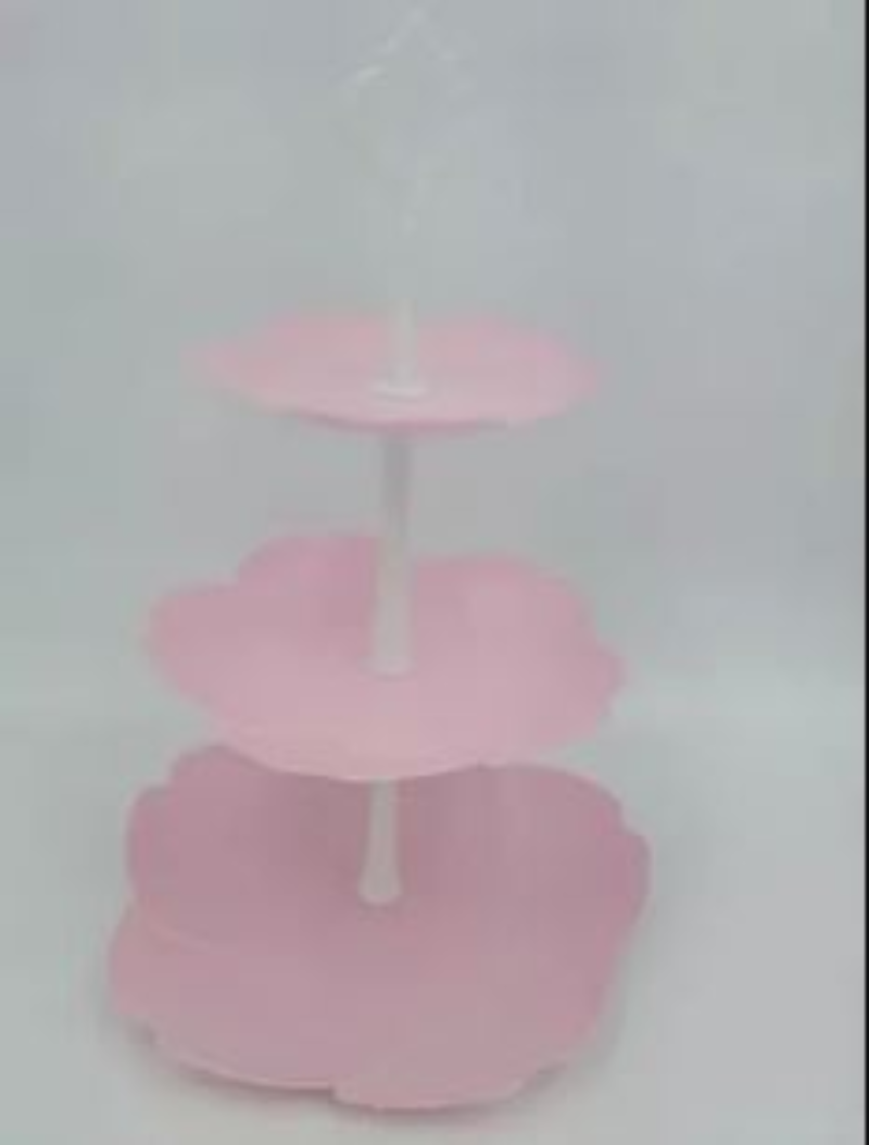 BANDEJA OEM PORTA CUPCAKE 3 NIVELES ROSADO - 1