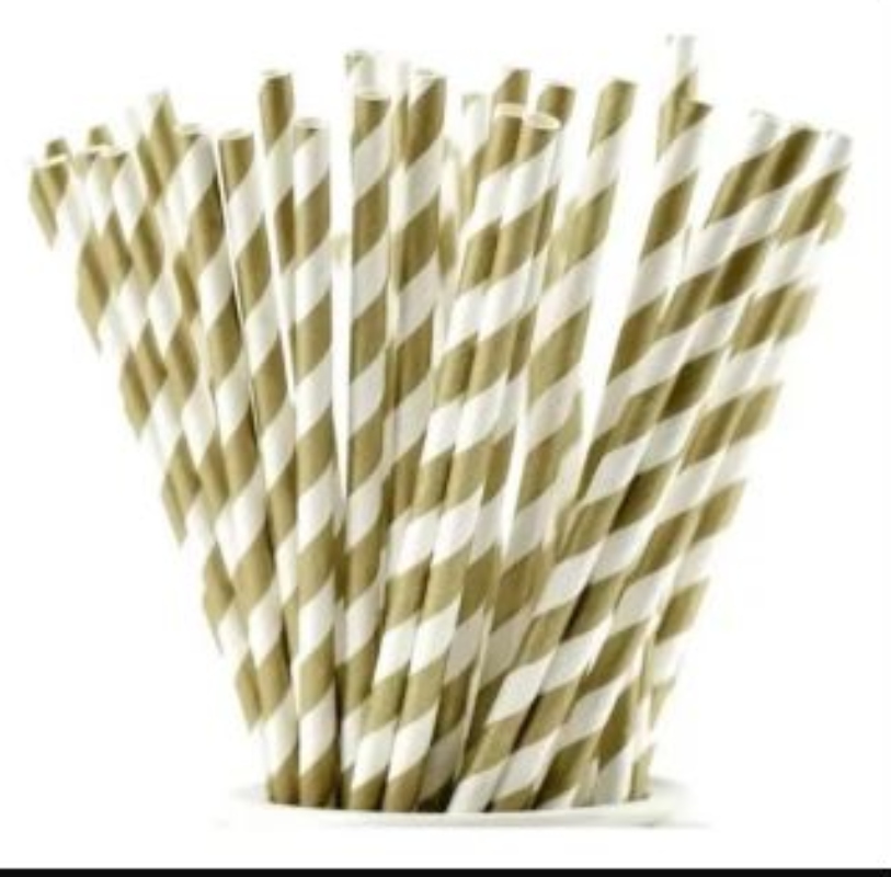 BOMBILLA OEM PAPEL ECOLÓGICO 25 UNIDADES DISEÑO RAYAS DORADO - 1