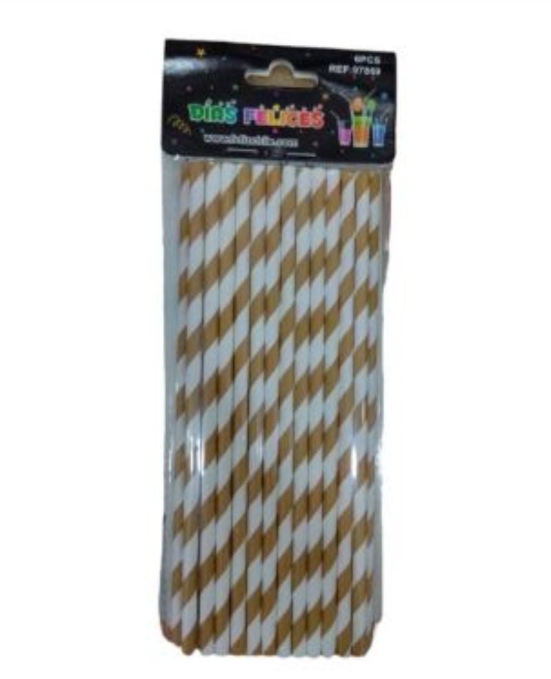 BOMBILLA OEM PAPEL ECOLÓGICO 25 UNIDADES DISEÑO RAYAS DORADO - 2