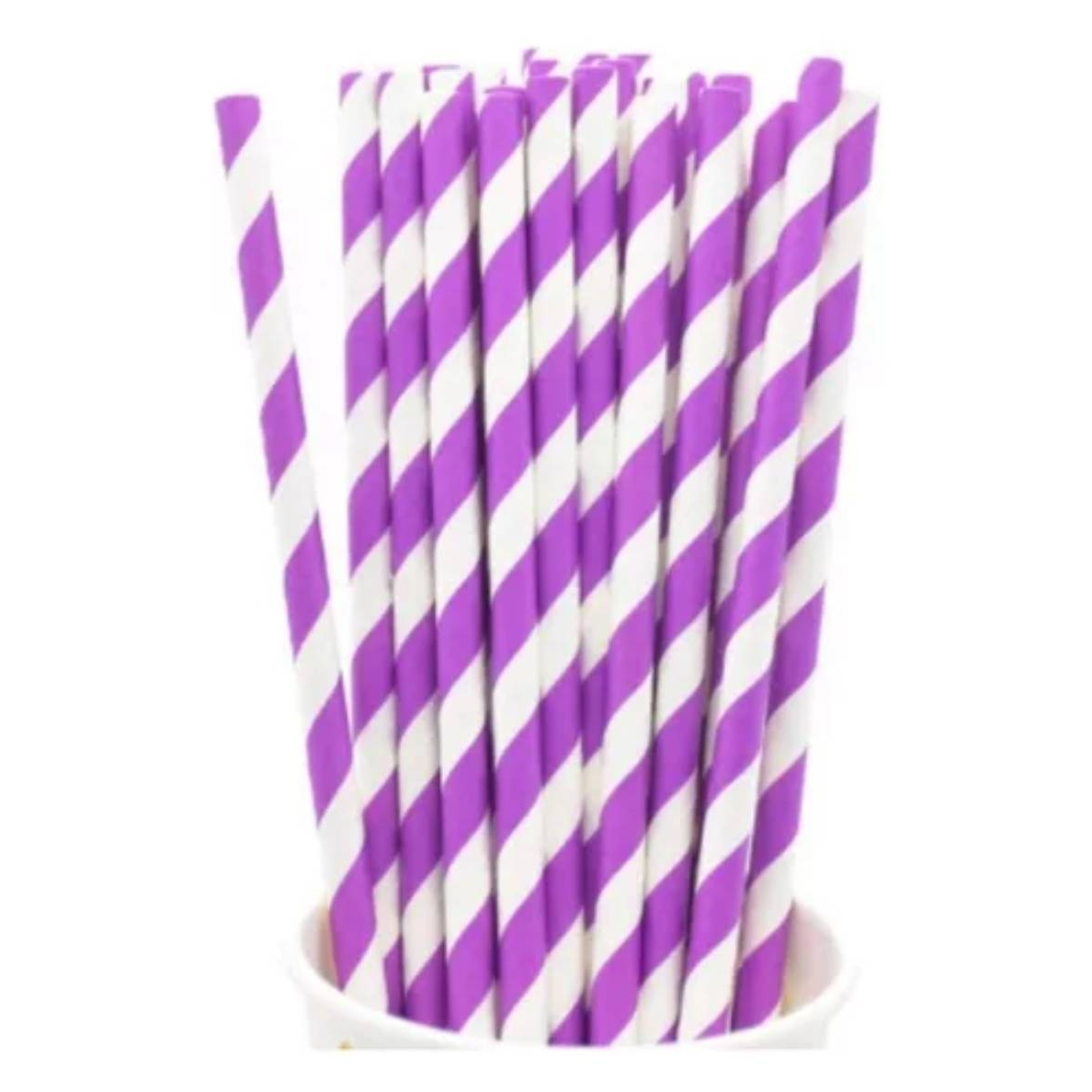BOMBILLA OEM PAPEL ECOLÓGICO 25 UNIDADES DISEÑO RAYAS LILA - 1