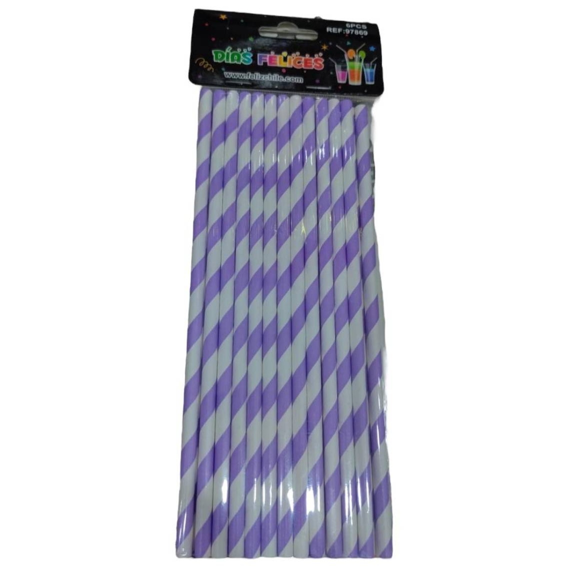 BOMBILLA OEM PAPEL ECOLÓGICO 25 UNIDADES DISEÑO RAYAS LILA - 2