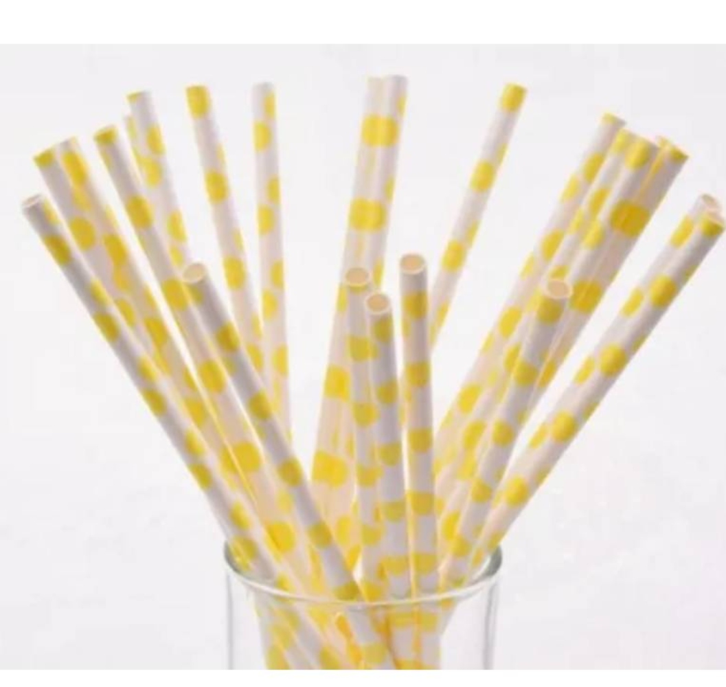 BOMBILLA OEM PAPEL ECOLÓGICO 25 UNIDADES DISEÑO LUNARES AMARILLO - 1