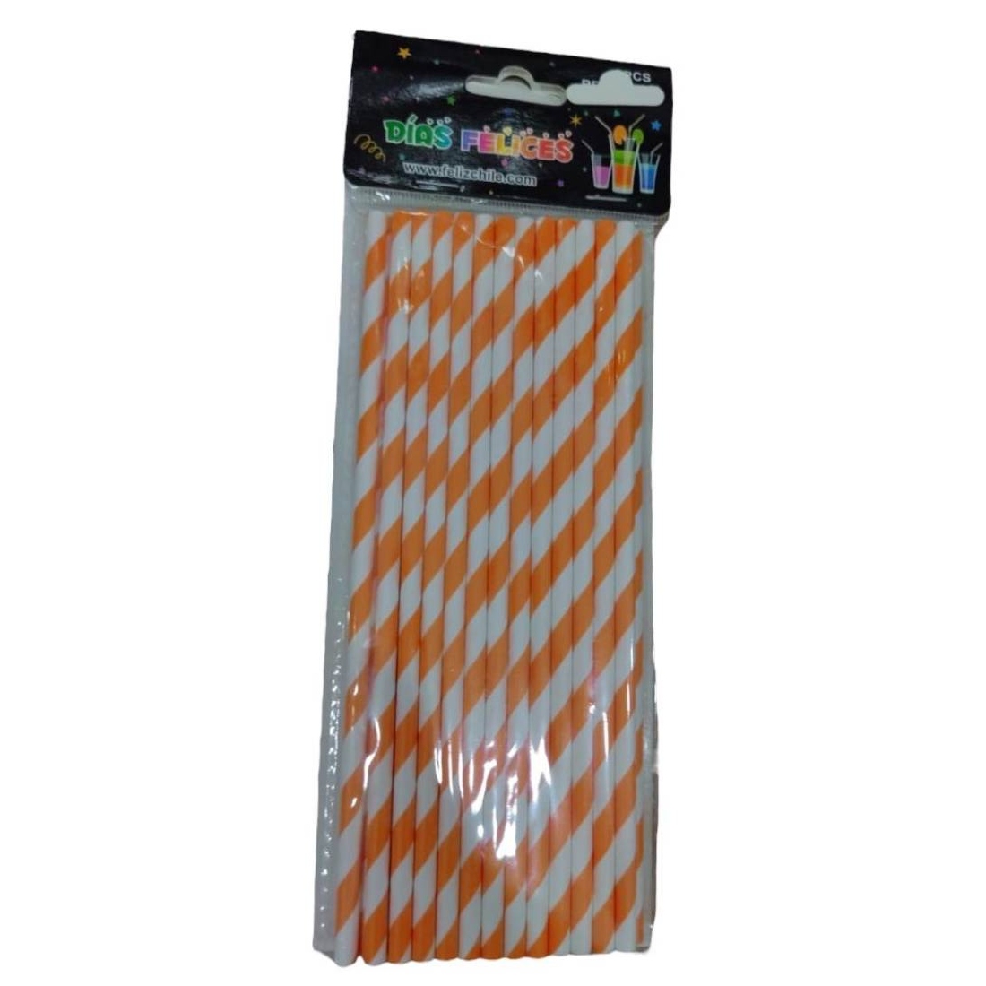 BOMBILLA OEM PAPEL ECOLÓGICO 25 UNIDADES DISEÑO RAYAS NARANJA - 2