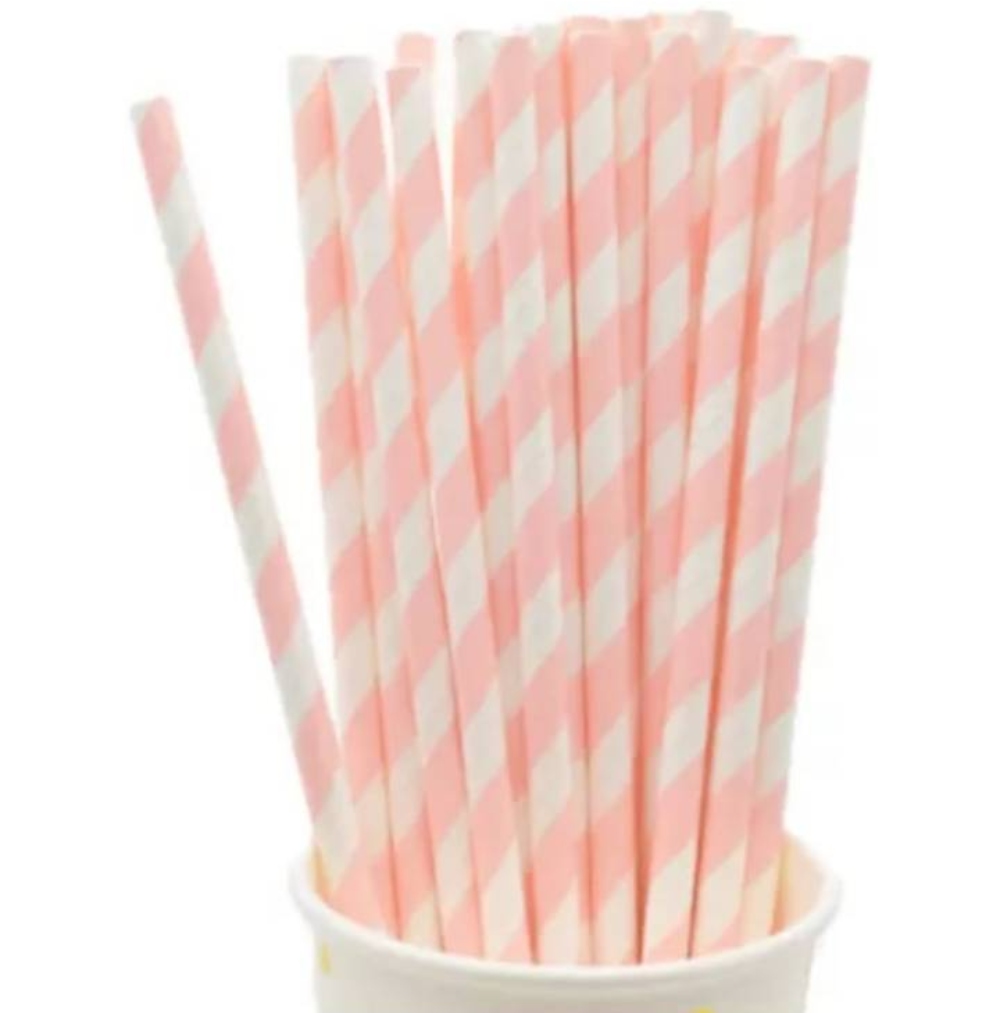 BOMBILLA OEM PAPEL ECOLÓGICO 25 UNIDADES DISEÑO RAYAS ROSADO - 1