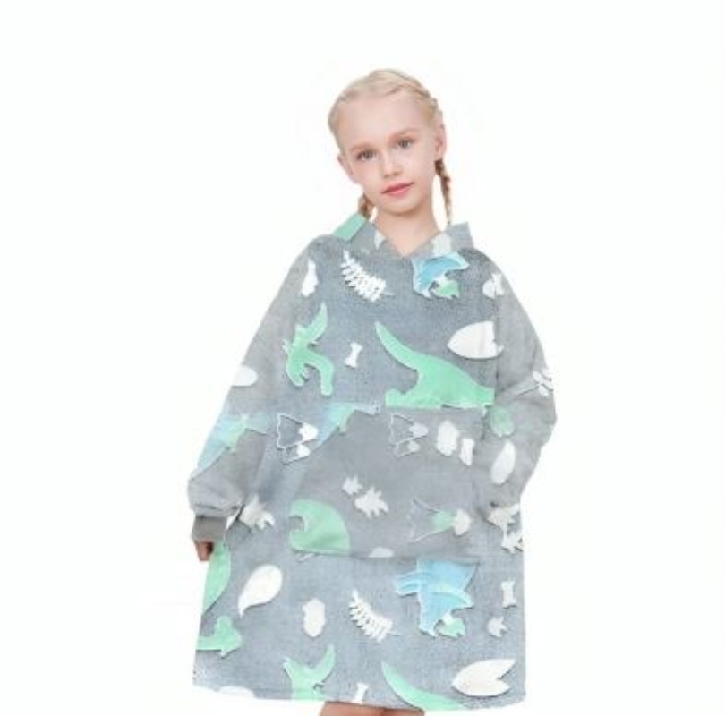 POLERÓN DE FRANELA CON CAPUCHA PARA NIÑOS LUMINOSO DISEÑOS - DINOSAURIO - 1