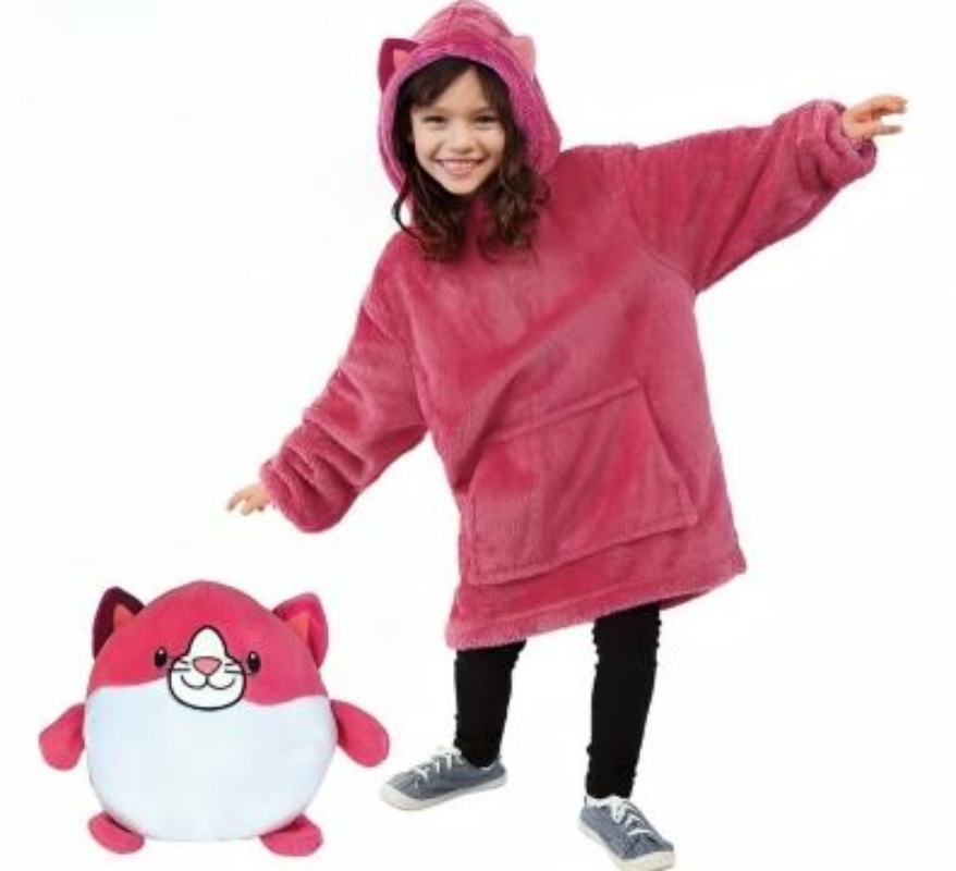 POLERÓN PELUCHE INFANTIL CON CAPUCHA MASCOTAS DIVERTIDAS - GATO - 1