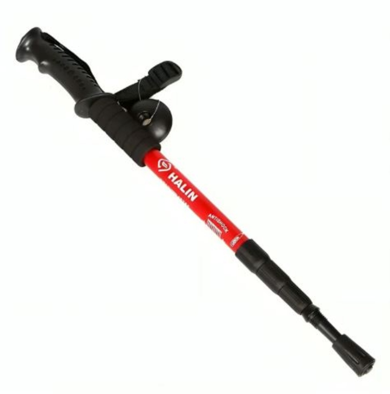BASTÓN TREKKING OEM ALUMINIO 3 TRAMOS MANGO RECTO ANTISHOCK ROJO - 1