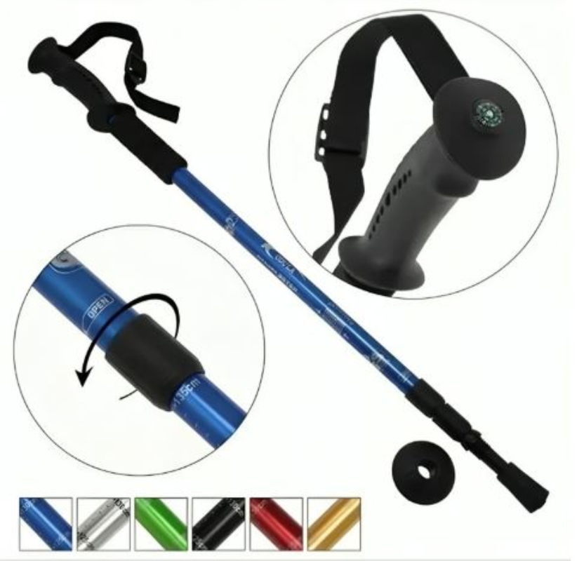 BASTÓN TREKKING OEM ALUMINIO 3 TRAMOS MANGO RECTO ANTISHOCK ROJO - 2