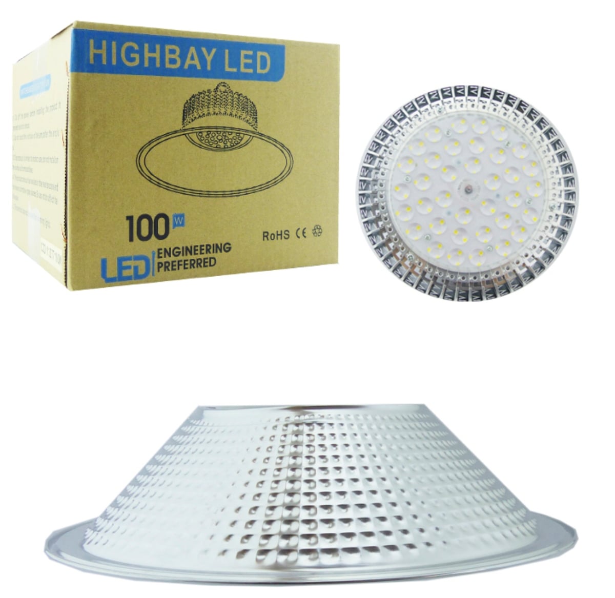 LAMPARA TIPO CAMPANA LED 100W 104 LED LUPA ALUMINIO PARA COLGAR - 1