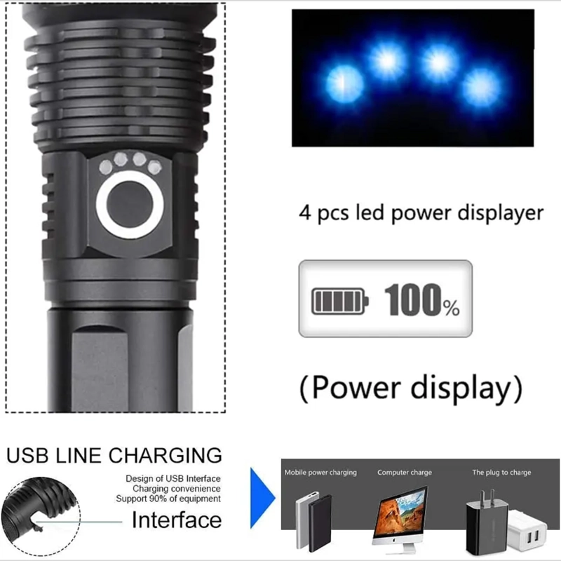 LINTERNA LED ALTA POTENCIA METALICA RECARGABLE 4000LM - 5
