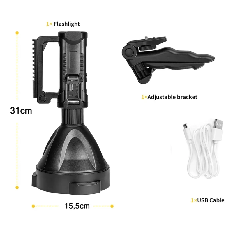LINTERNA LED LARGO ALCANCE RECARGABLE USB TRÍPODE - 4