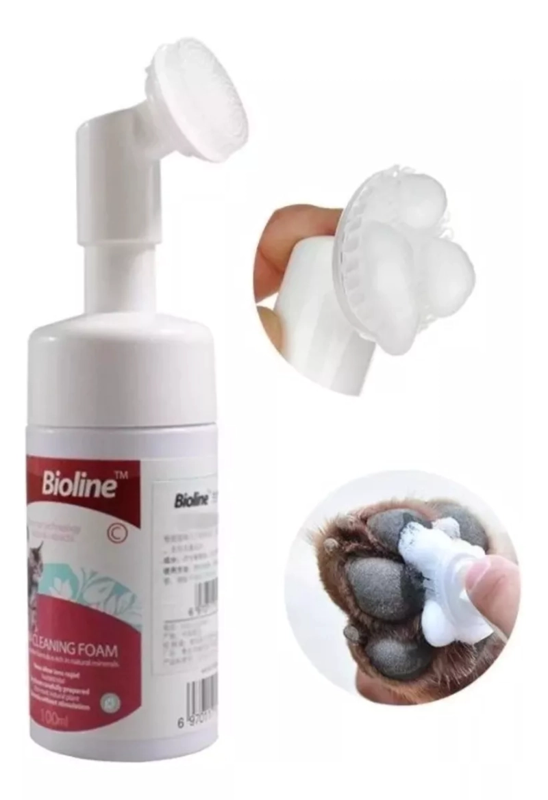 ESPUMA LIMPIA PATAS MASCOTAS GATO PERRO BIOLINE 100ML - 2