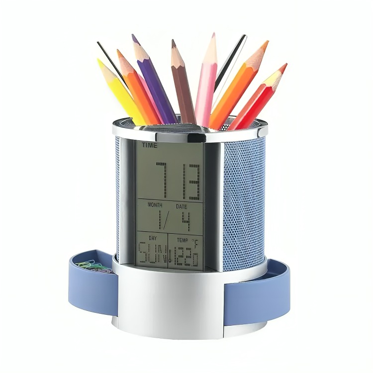 ORGANIZADOR BOLÍGRAFO PORTALÁPICES RELOJ ALARMA PANTALLA LCD - 1