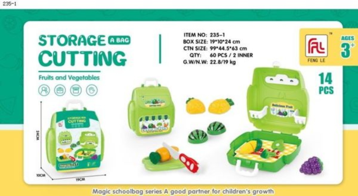 JUGUETE MINI MALETIN PARA CORTAR FRUTAS VERDE - 1