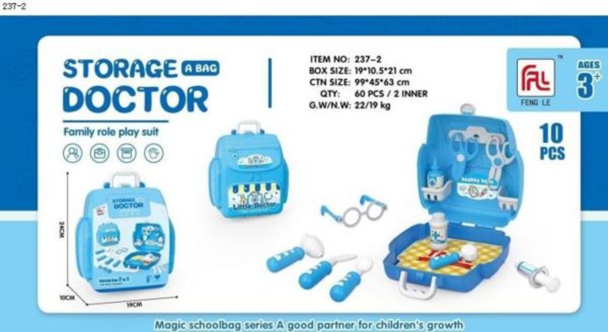 MALETIN DOCTOR DE JUGUETE, SET MEDICO DOCTOR NIÑOS-CELESTE - 1