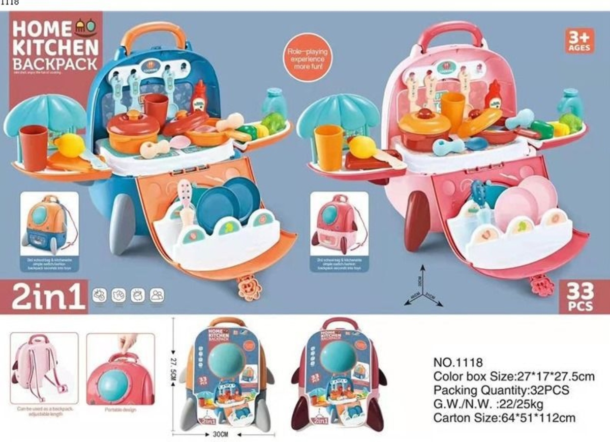 SET JUGUETE DE COCINA CON 33UTENSILIOS PARA NIÑOS CELESTE - 1