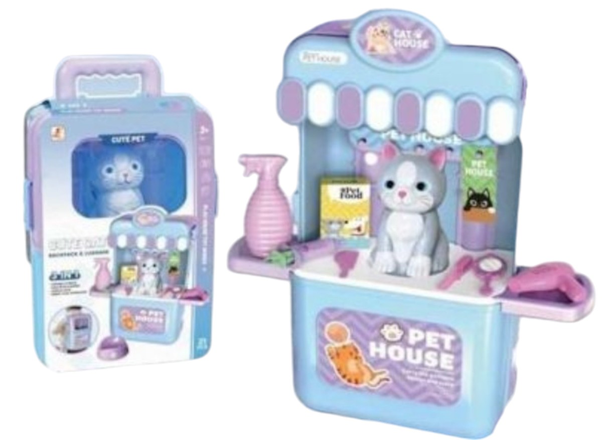 MALETA 3 EN 1 CUIDADOS MASCOTA GATITO PETS HOSPITAL CELESTE - 2