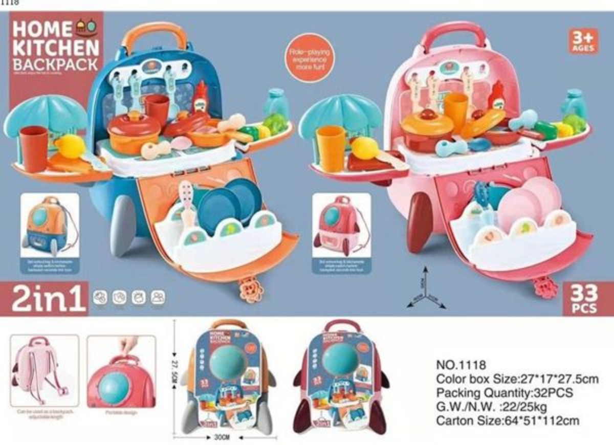 SET JUGUETE DE COCINA CON 33UTENSILIOS PARA NIÑOS ROSA - 1