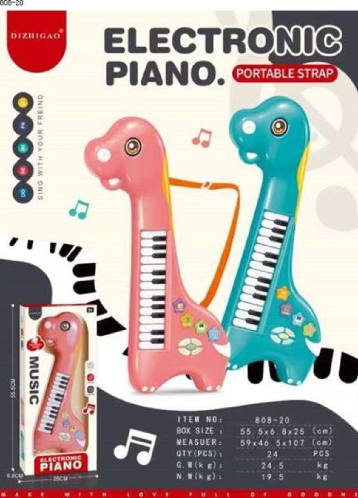 MINI TECLADO PIANO MUSICAL DINOSAURIO INTERACTIVO NIÑOS CELESTE - 1