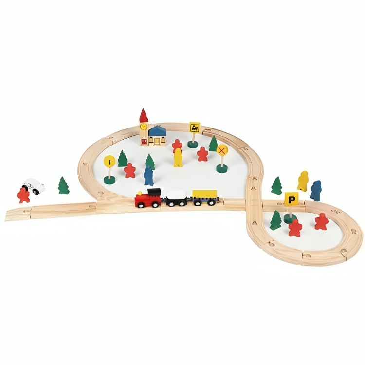 TREN CON RIEL ARMABLE JUGUETE MULTICOLOR MADERA - 2