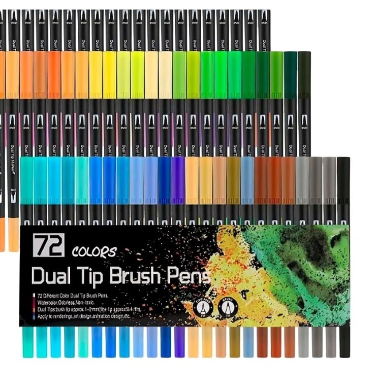 72 MARCADORES DOBLE PUNTA TIPO PINCEL COLORES - 1