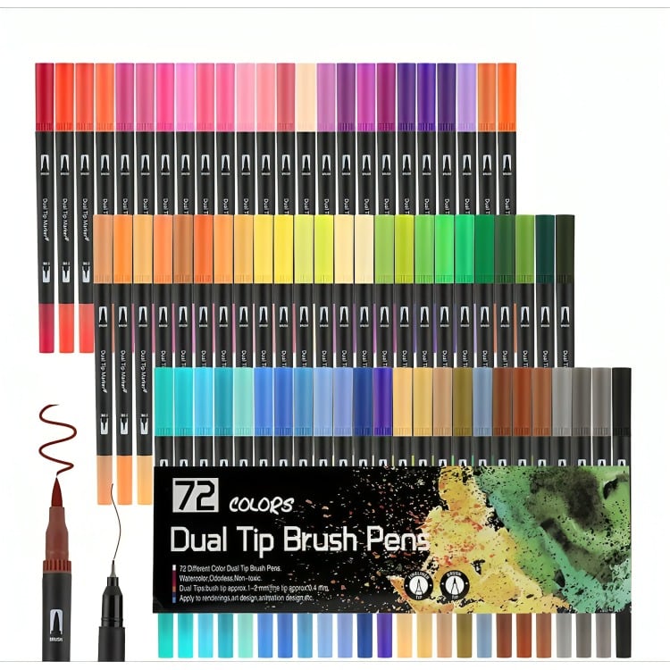 72 MARCADORES DOBLE PUNTA TIPO PINCEL COLORES - 3