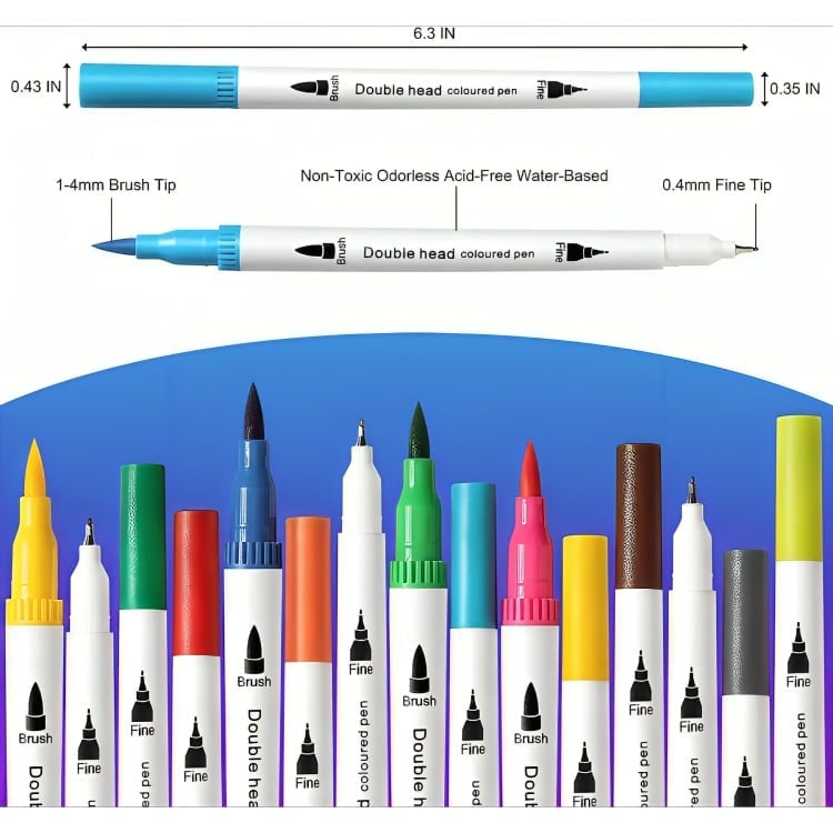48 MARCADORES DOBLE PUNTA TIPO PINCEL COLORES - 1