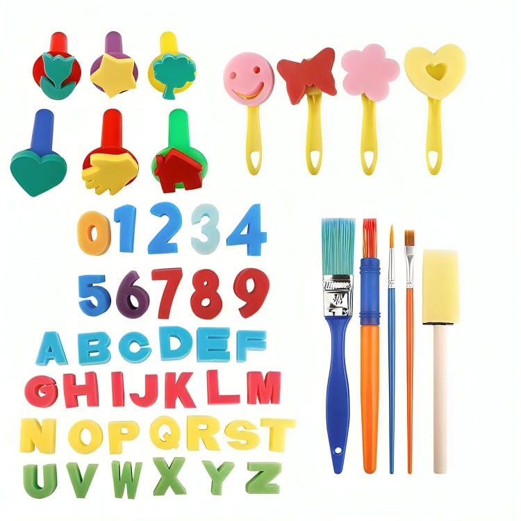 SET ARTE 51 PZS PINTAR NIÑOS ESPONJAS FIGURAS - 1