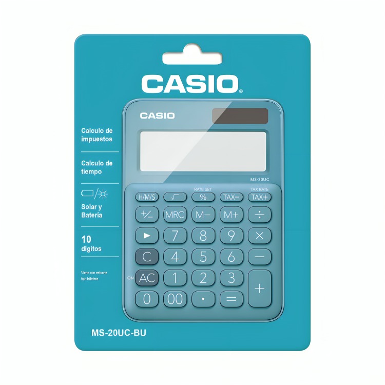 CALCULADORA CASIO TIPO MINI ESCRITORIO MS-20UC AZUL - 3