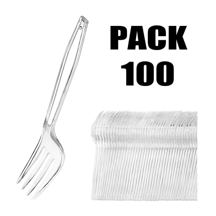 PACK 100 TENEDORES TRANSPARENTE REUTILIZABLE - DESECHABLE - 1