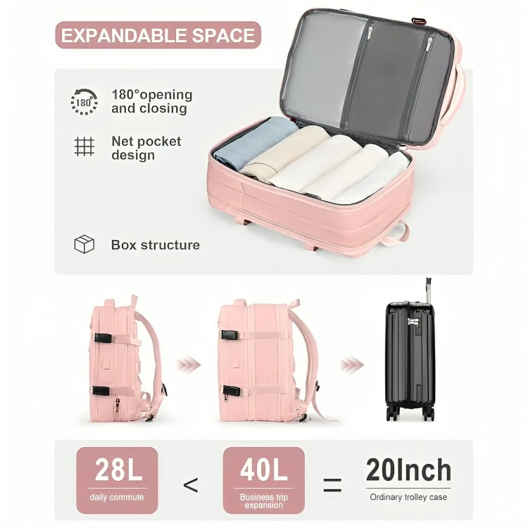 MOCHILA DE VIAJE GRAN CAPACIDAD IMPERMIABLE VIRAL UNISEX ROSA - 2