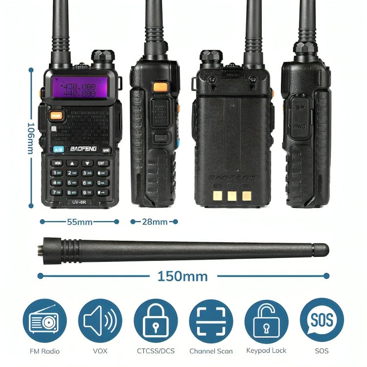 RADIO TRANSMISOR WALKIE TALKIE VHF UHF FM DUAL BAND UV-5R - 3