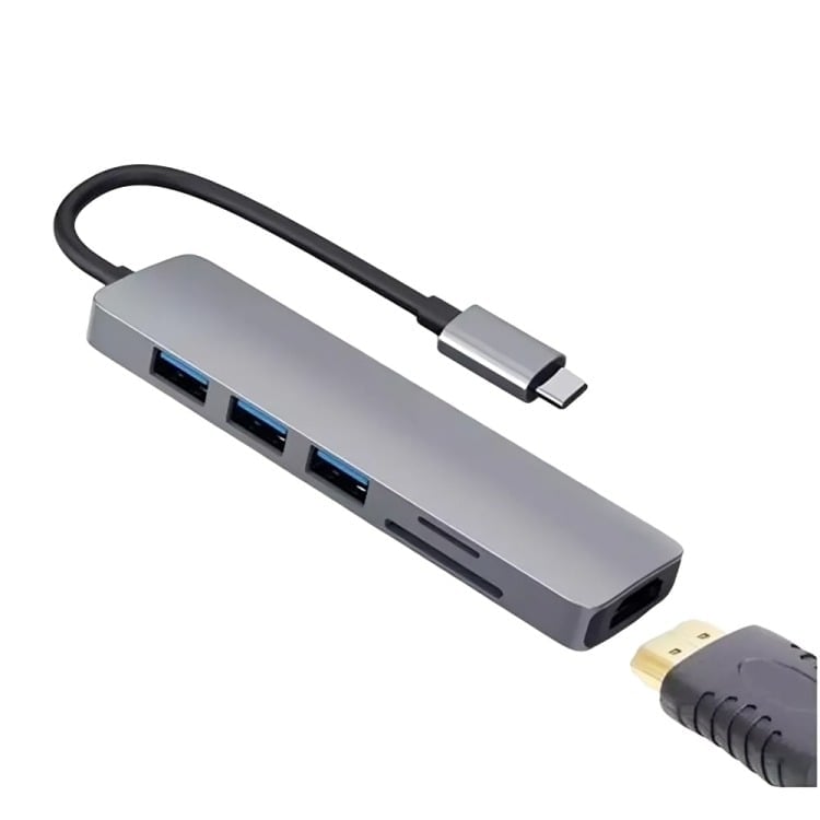 GENÉRICO ADAPTADOR USB HUB HDMI TIPO C 3 X USB 3.0 6EN1