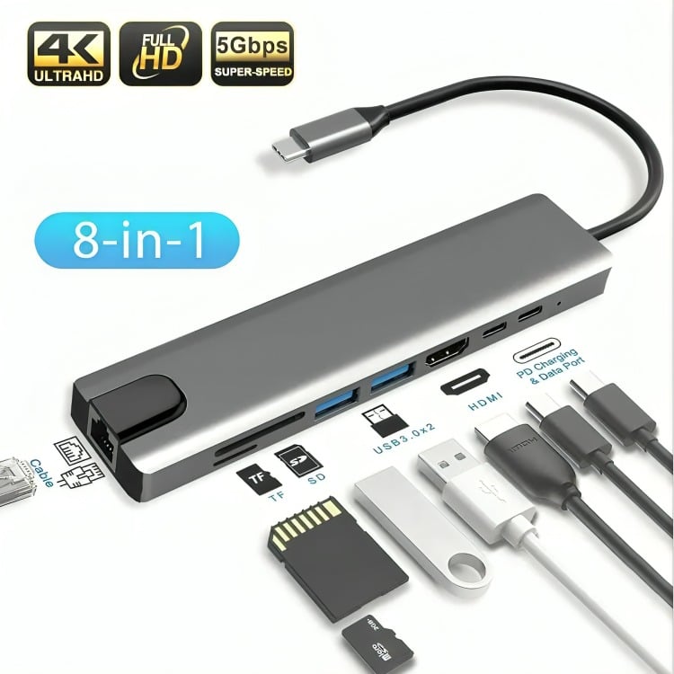 ADAPTADOR MULTIPUERTO HUB TIPO C 8 EN 1 - 3