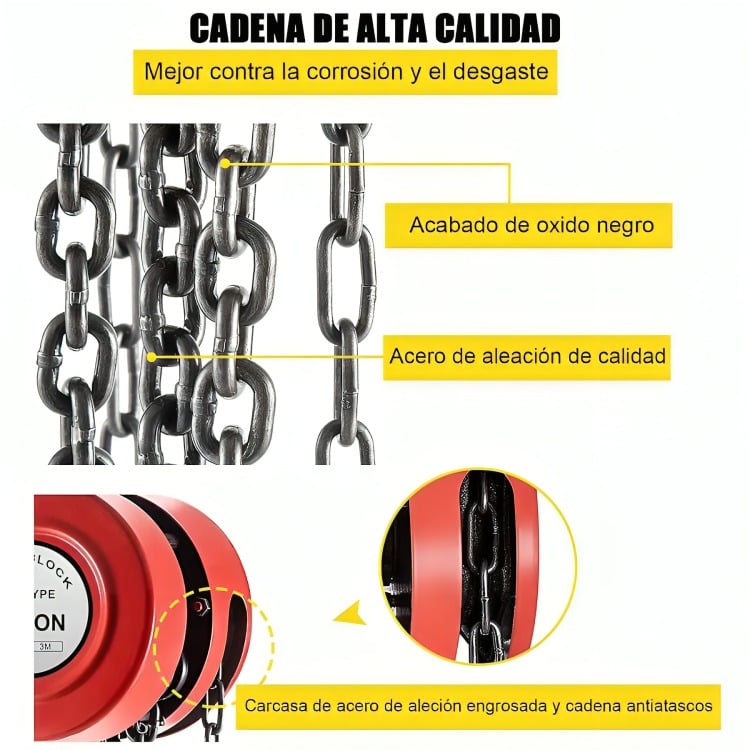 TECLE POLIPASTO MANUAL CON CADENA 2 TONELADAS X3 METROS - 3