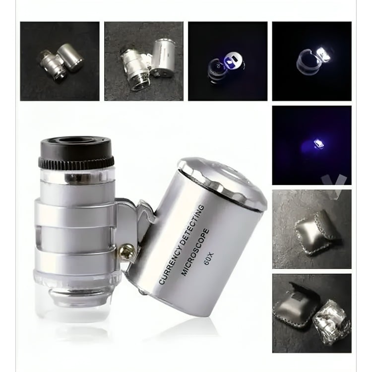 MICROSCOPIO LUPA DE BOLSILLO LUZ LED/UV 60X - 1