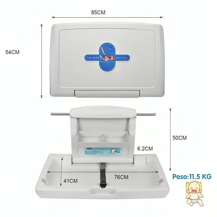 MUDADOR CAMBIADOR PLEGABLE PARA BEBE HORIZONTAL BAÑO PÚBLICO - 2