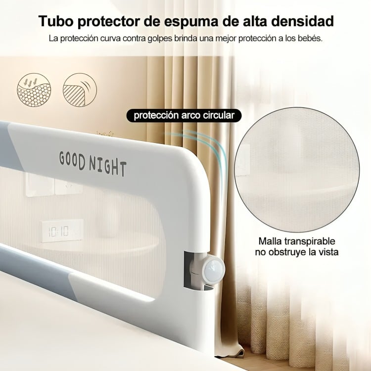 BARANDA DE CAMA 1.5MTRS SEGURIDAD BEBE ABATIBLE AJUSTABLE - 1