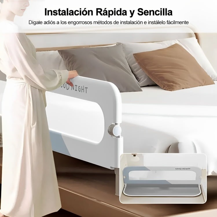 BARANDA DE CAMA 1.5MTRS SEGURIDAD BEBE ABATIBLE AJUSTABLE - 3
