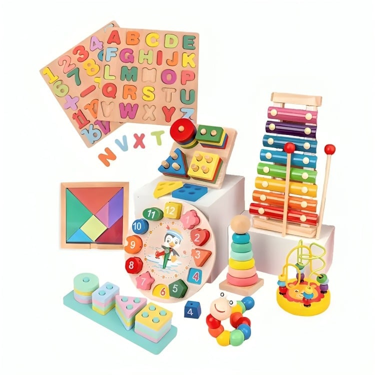 PACK 10 JUGUETES DIDÁCTICOS DE MADERA PARA NIÑOS MONTESSORI - 1